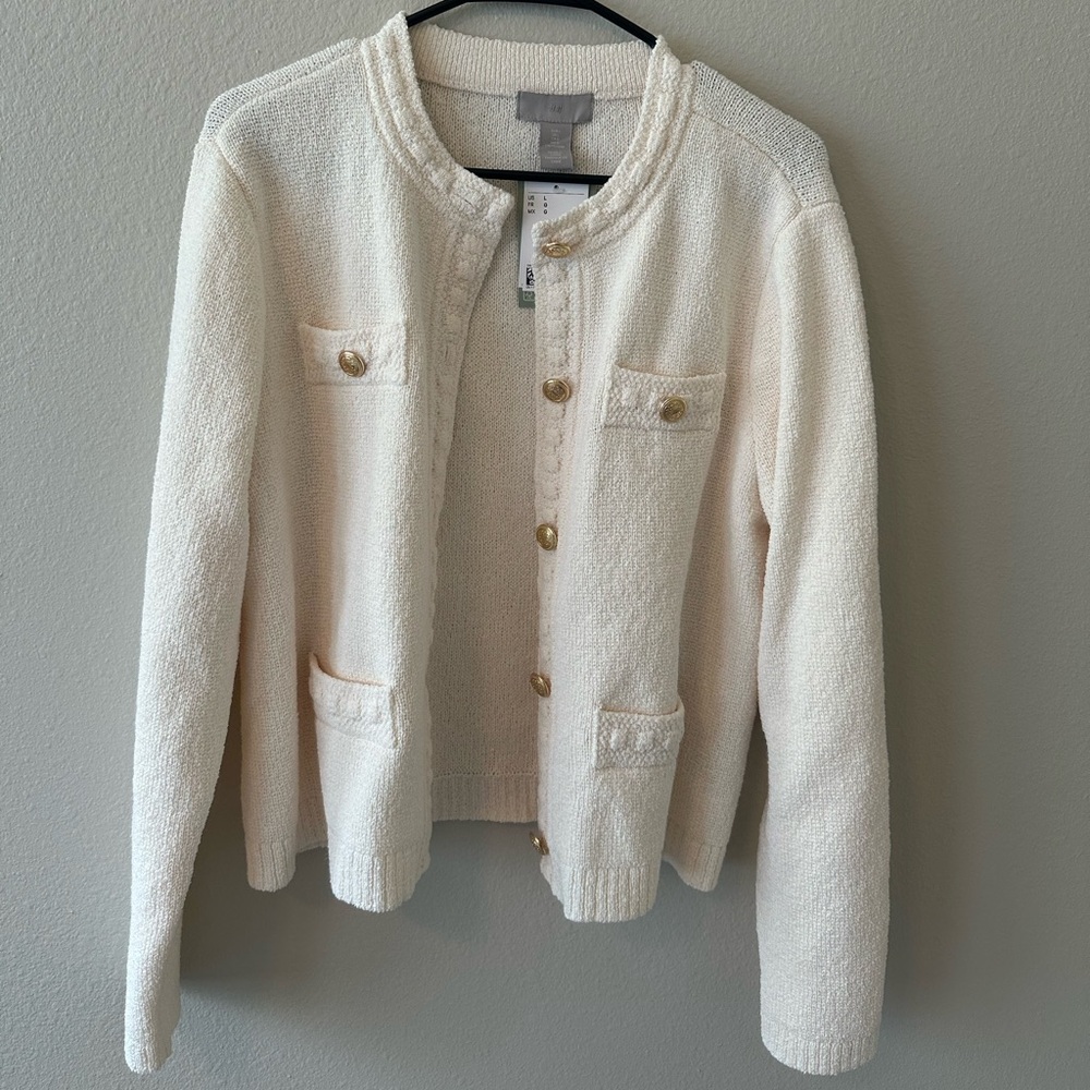 H&M Knit Cream Cardigan with Gold Buttons Size L NWT